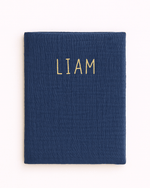 Protège carnet de santé bébé personnalisable en gaze de coton bleu - mazzanne