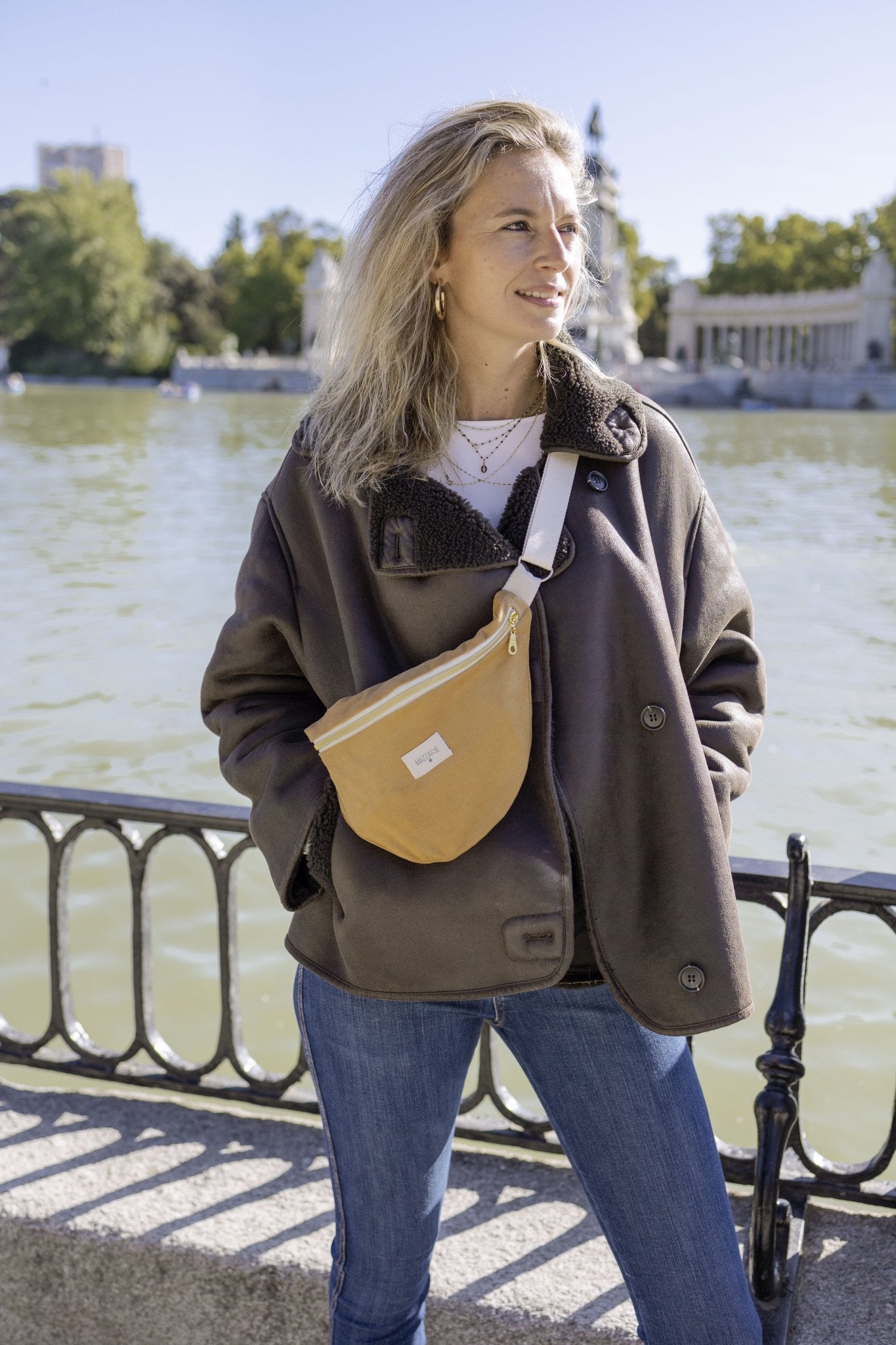 Sac banane femme en velours côtelé vieux rose fait main - mazzanne