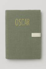 Tapis à langer nomade bébé personnalisable en tissu imperméable et gaze de coton vert - mazzanne