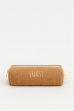 Trousse à crayons enfant école personnalisée en gaze de coton camel faite main - mazzanne