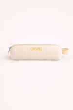Trousse à crayons enfant école personnalisée en gaze de coton écru faite main - Mazzanne