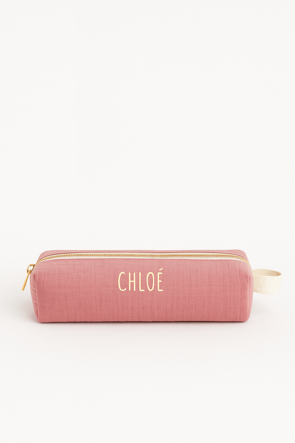 Trousse à crayons enfant école personnalisée en gaze de coton rose faite main - mazzanne