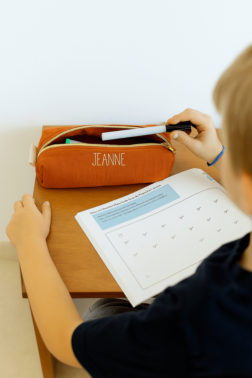 Trousse à crayons enfant école personnalisée en gaze de coton tangerine faite main - mazzanne