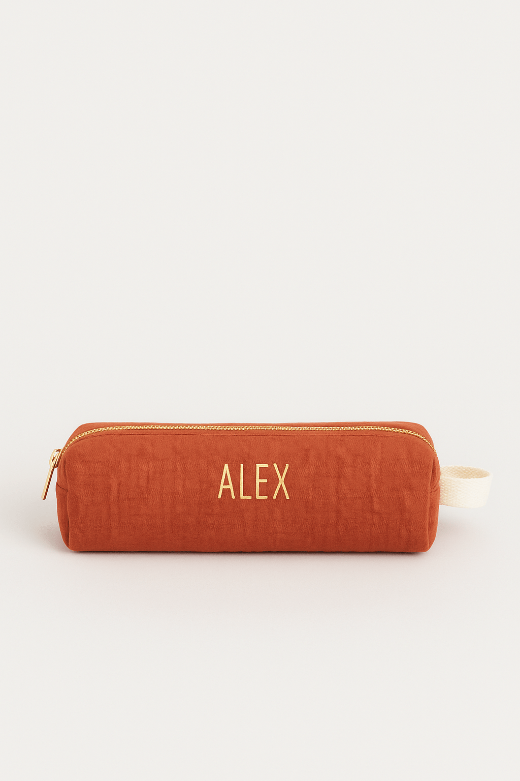 Trousse à crayons enfant école personnalisée en gaze de coton terracotta faite main - mazzanne