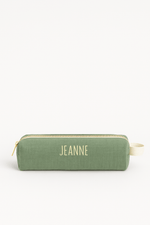 Trousse à crayons enfant école personnalisée en gaze de coton verte faite main - mazzanne