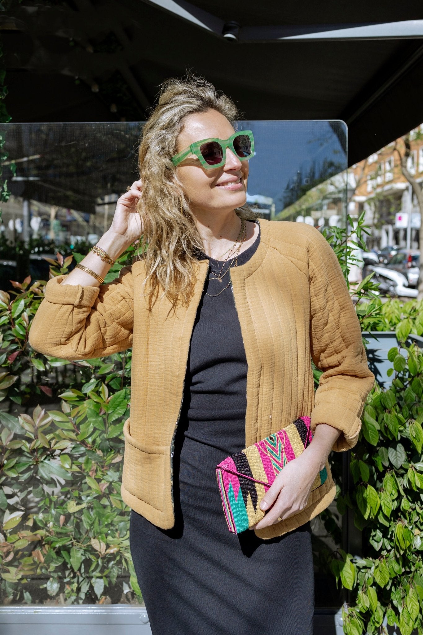 Veste matelassée vêtement femme en gaze de coton camel - mazzanne